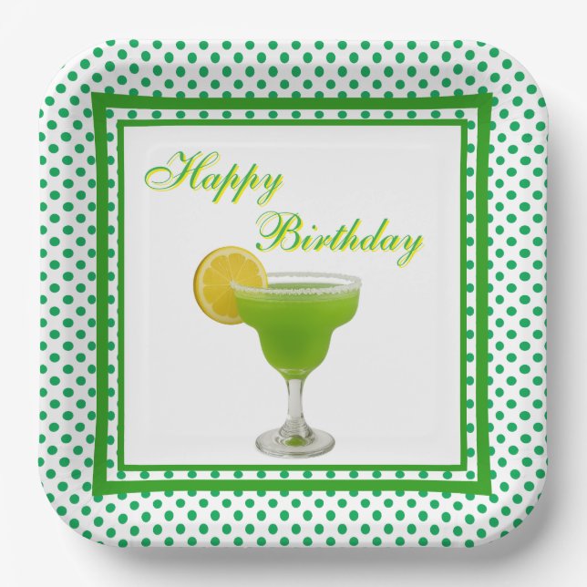 Birthday Green Margarita Pappteller (Vorderseite)