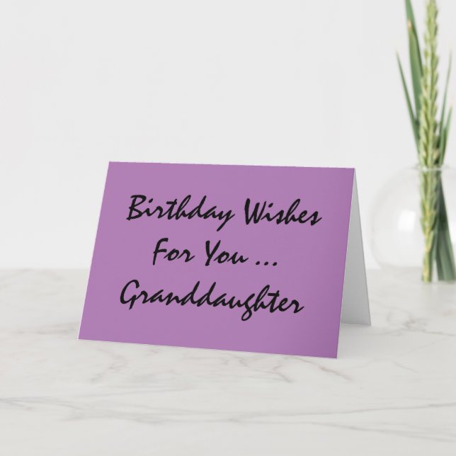 Birthday greeting, granddaughter, purple & black. karte (Vorderseite)