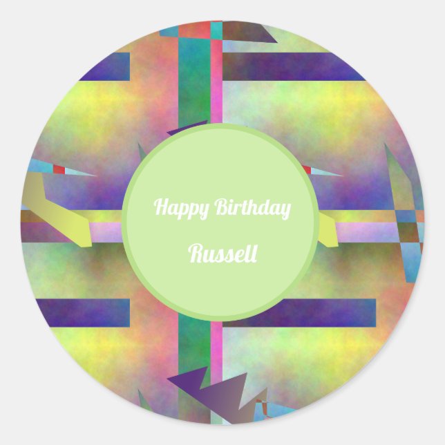Birthday Greetings Abstract Pattern Stencil Art Runder Aufkleber (Vorderseite)