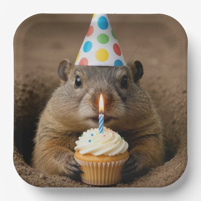 Birthday Groundhog with a Cupcake Pappteller (Vorderseite)