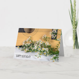 Birthday guitar with aster wildflowers karte