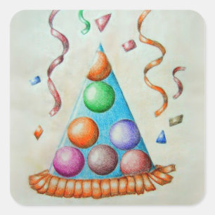Birthday Hat Quadratischer Aufkleber
