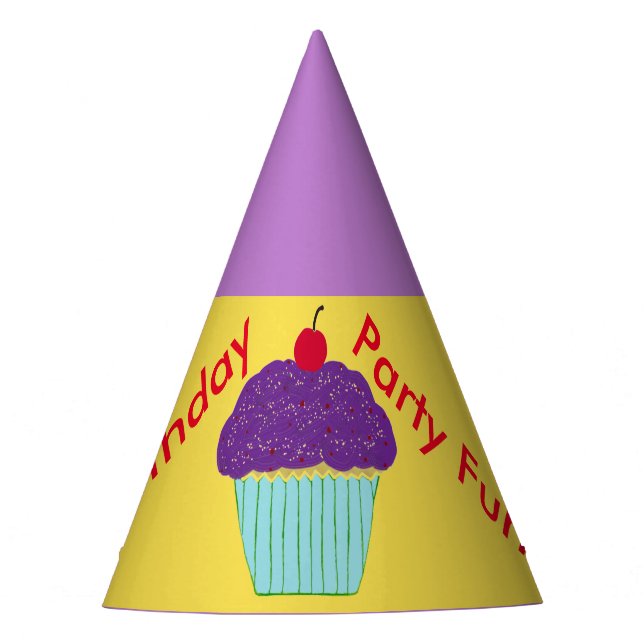 Birthday Hats Lila Zuckerguss Cupcake Balloons Partyhütchen (Vorderseite)