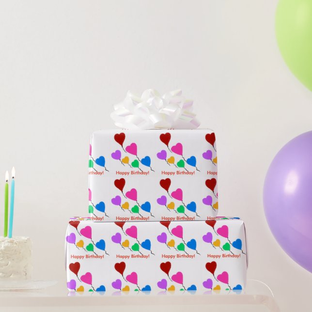 Birthday Heart Balloons Geschenkpapier (Partygeschenke)