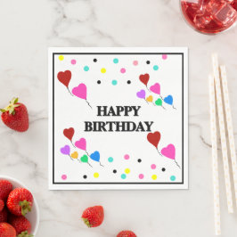 Birthday Heart Balloons Polka Dots Serviette