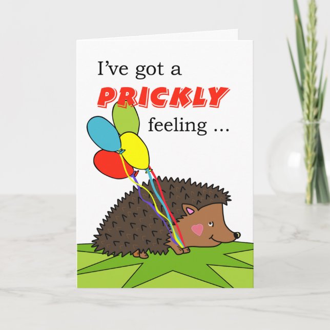 Birthday, Hedgehog With Ballons, Prickly Feeling Karte (Vorderseite)