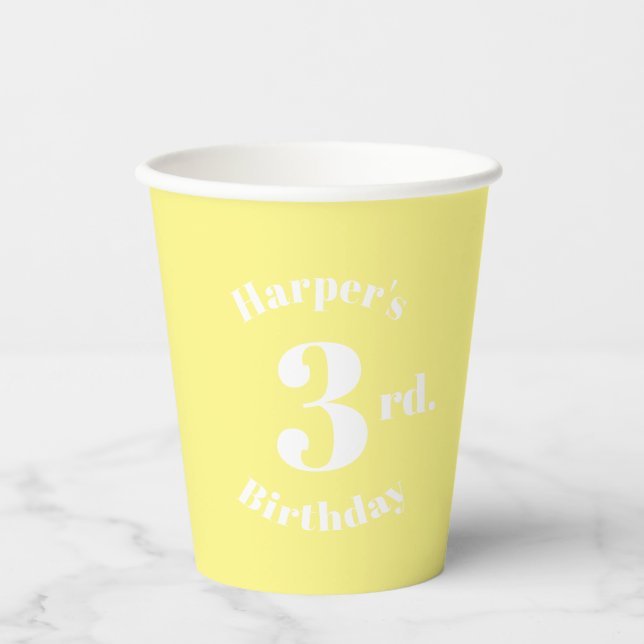 Birthday hellgelb Individuelle Name und Anzahl Pappbecher (Vorderseite)