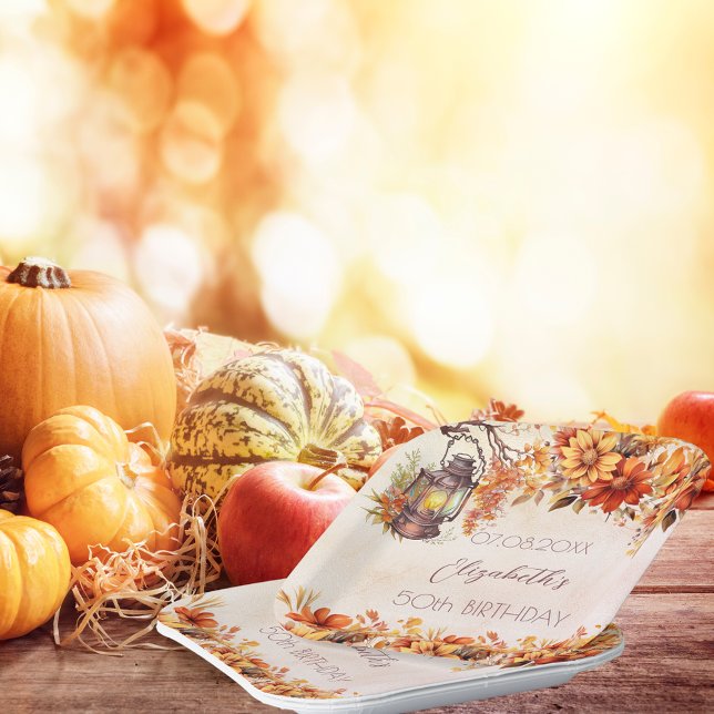 Birthday Herbst Orangenblumen Rustikale Lampe Pappteller (Von Creator hochgeladen)