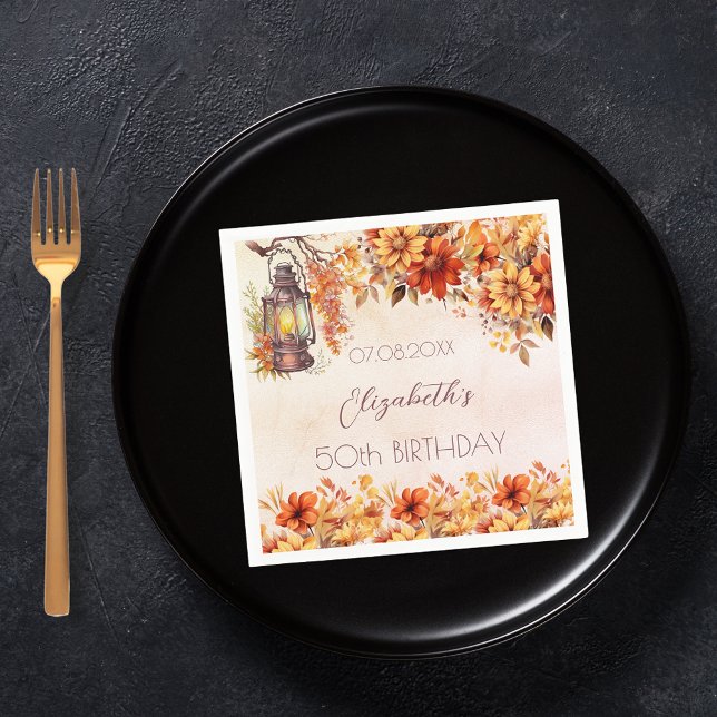 Birthday Herbst Orangenblumen Rustikale Lampe Serviette (Von Creator hochgeladen)