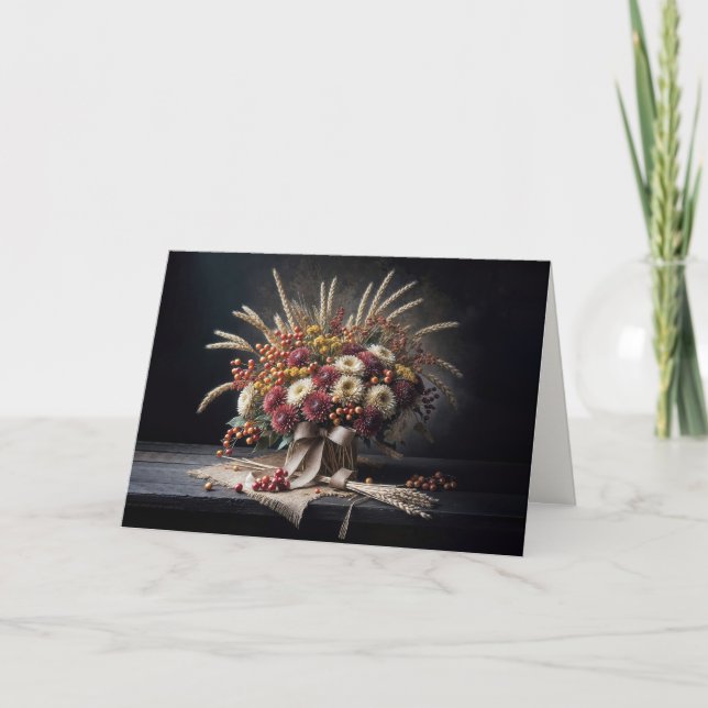 Birthday Herbst Weizenhalme und Mum Bouquet Karte (Vorderseite)