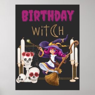 Birthday Hexe Geboren auf Halloween Spooky Party Poster
