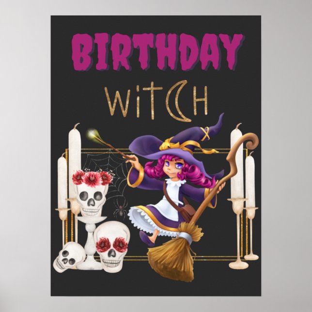 Birthday Hexe Geboren auf Halloween Spooky Party Poster (Vorne)