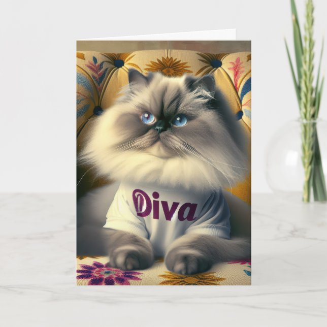Birthday Himalayan Diva Cat Auf einem Stuhl Karte (Vorderseite)