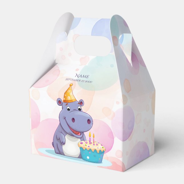 Birthday Hippo Favor Box Geschenkschachtel (Vorderseite)