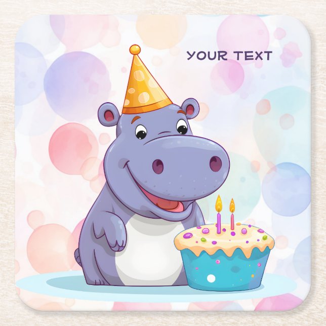 Birthday Hippo Paper Untersetzer (Vorderseite)
