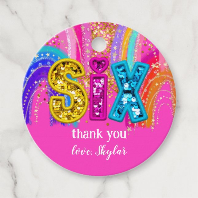 Birthday Hot Pink Rainbow Sequin Girl Geschenkanhänger (Vorderseite)