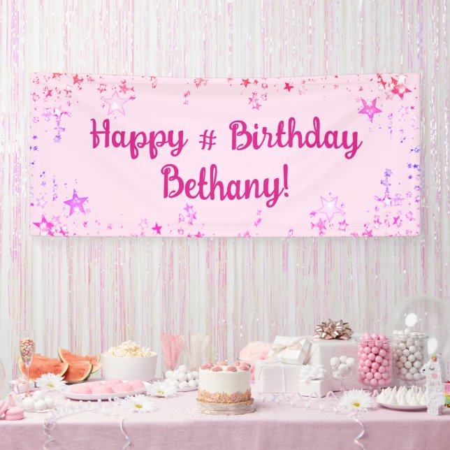 Birthday Hot Pink Stars Personalisiert Banner (Party)