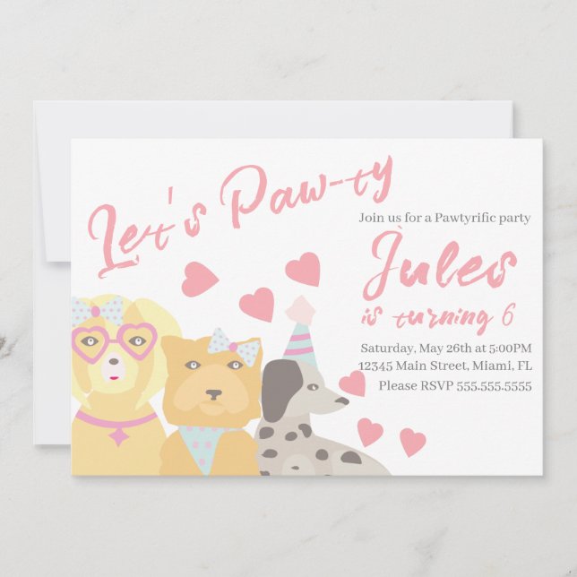 Birthday Hund Paw-ty Party Herz Valentines Einladung (Vorderseite)