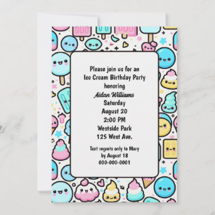 Birthday Ice Cream Cone and Popsicle Doodles Einladung
