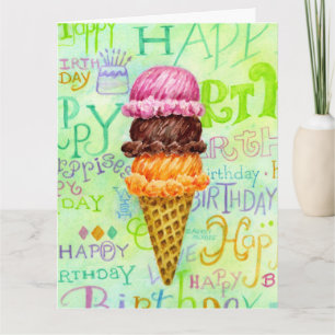 Birthday Ice Cream Cone Drei Geschmacksrichtungen  Dankeskarte