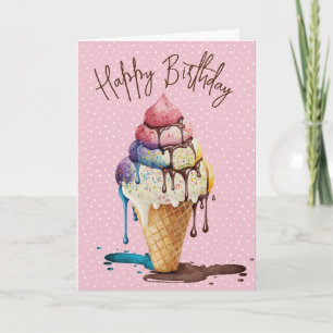 Birthday Ice Cream Cone on Polka Dots Karte