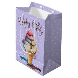 Birthday Ice Cream Cone on Polka Dots Mittlere Geschenktüte