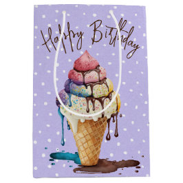 Birthday Ice Cream Cone on Polka Dots Mittlere Geschenktüte