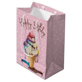 Birthday Ice Cream Cone on Polka Dots Mittlere Geschenktüte