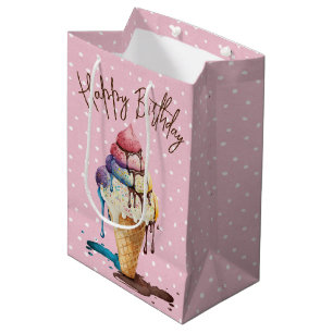 Birthday Ice Cream Cone on Polka Dots Mittlere Geschenktüte