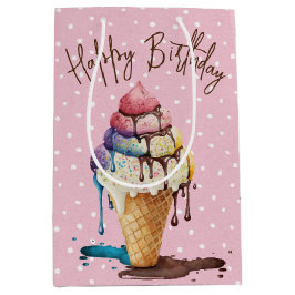 Birthday Ice Cream Cone on Polka Dots Mittlere Geschenktüte