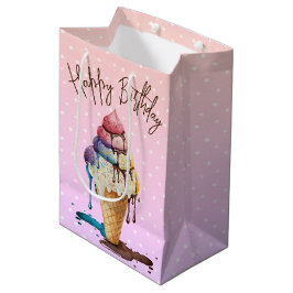 Birthday Ice Cream Cone on Polka Dots Mittlere Geschenktüte