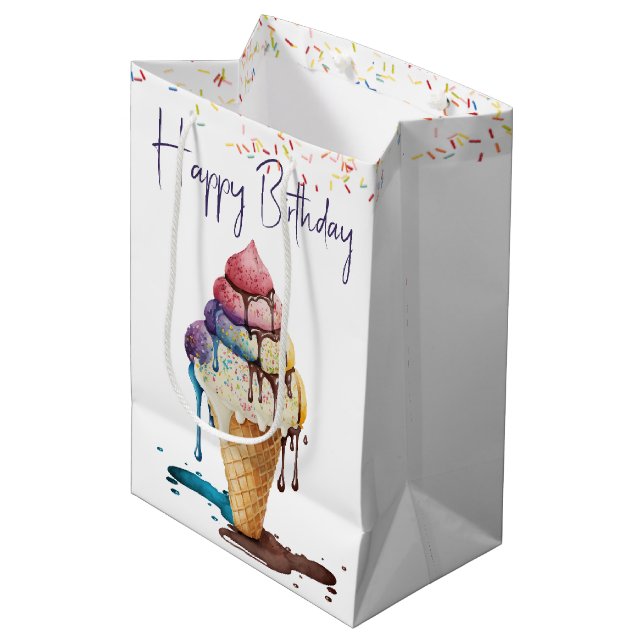 Birthday Ice Creme Cone Mittlere Geschenktüte (Vorderseite Schrägansicht)