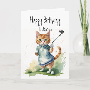 Birthday Individuelle Name Cat Golfing Karte
