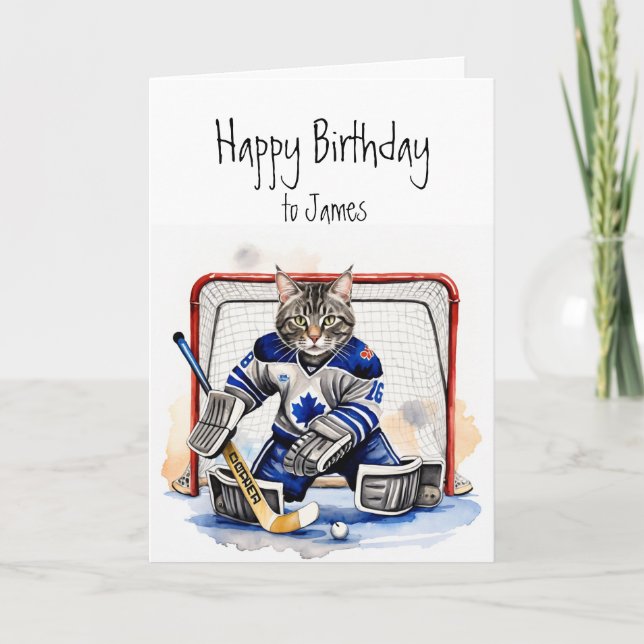 Birthday Individuelle Name Cat spielen Goalie Hock Karte (Vorderseite)