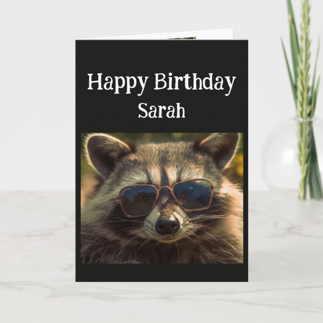 Birthday Individuelle Name Cool Friend Raccoon Karte (Vorderseite)
