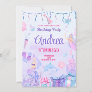 Birthday invitation card. Mermaid for Girls.Custom Einladung