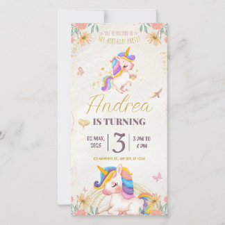 Birthday invitation card. Unicorn for Girls