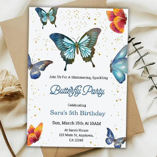 Birthday invitation featuring colorful butterflies einladung