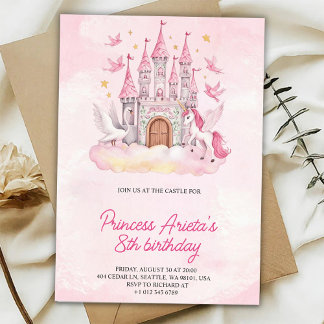 Birthday Invitation with a pink castle Einladung