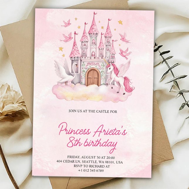 Birthday Invitation with a pink castle  Einladung (Von Creator hochgeladen)