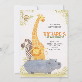 Birthday Invitation with cute jungle animals  Einladung