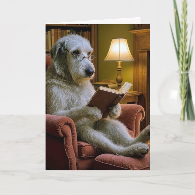 Birthday Irish Wolfhound Dog Reading a Book  Karte (Vorderseite)
