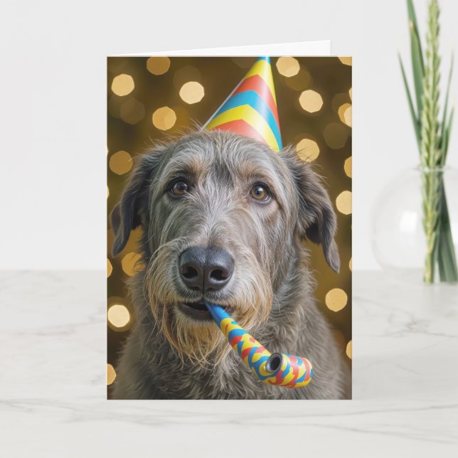 Birthday Irish Wolfhound with Party Hat Karte (Vorderseite)
