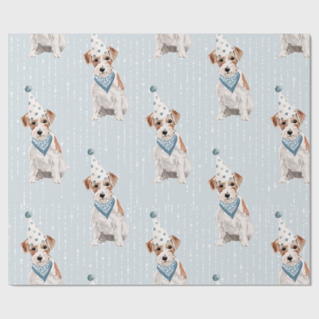 Birthday Jack Russell Dog Party Hat Geschenkpapier (Flach)