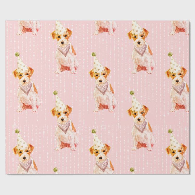 Birthday Jack Russell Dog Pink Party Hat Geschenkpapier (Flach)