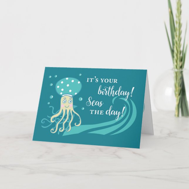 Birthday Jellyfish in Sea Karte (Vorderseite)
