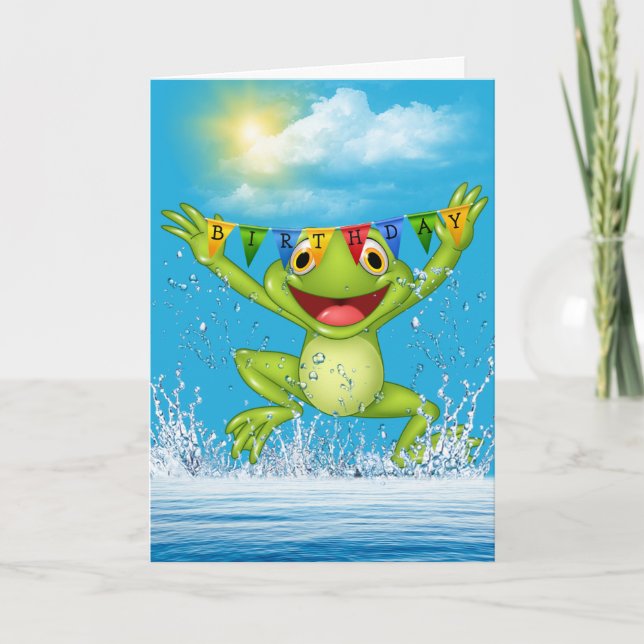Birthday Jumping Frosch im Wasser Karte (Vorderseite)
