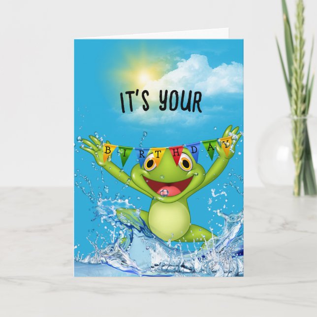 Birthday Jumping Frosch im Wasser Karte (Vorderseite)
