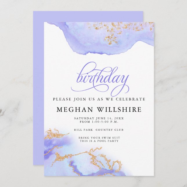 Birthday June Alexandrite Watercolor Geode Einladung (Vorne/Hinten)