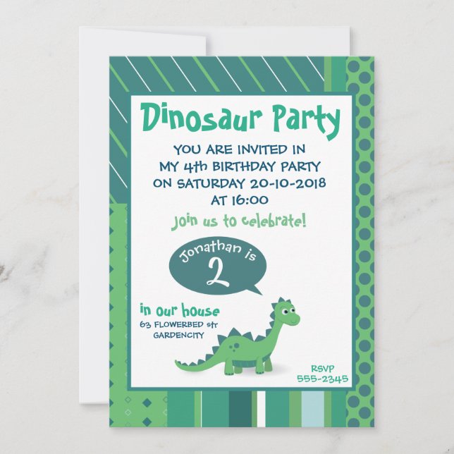 Birthday Junge Dinosaurier Blau Einladung (Vorderseite)